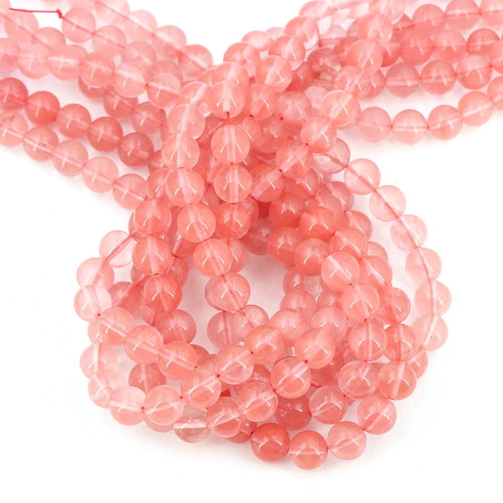 Cherry Quartz Pink Stone Bead Round Loose Spacer Beads for Jewelry Making DIY Charms Bracelet Necklace Accessories 4 6 8 10 12mm