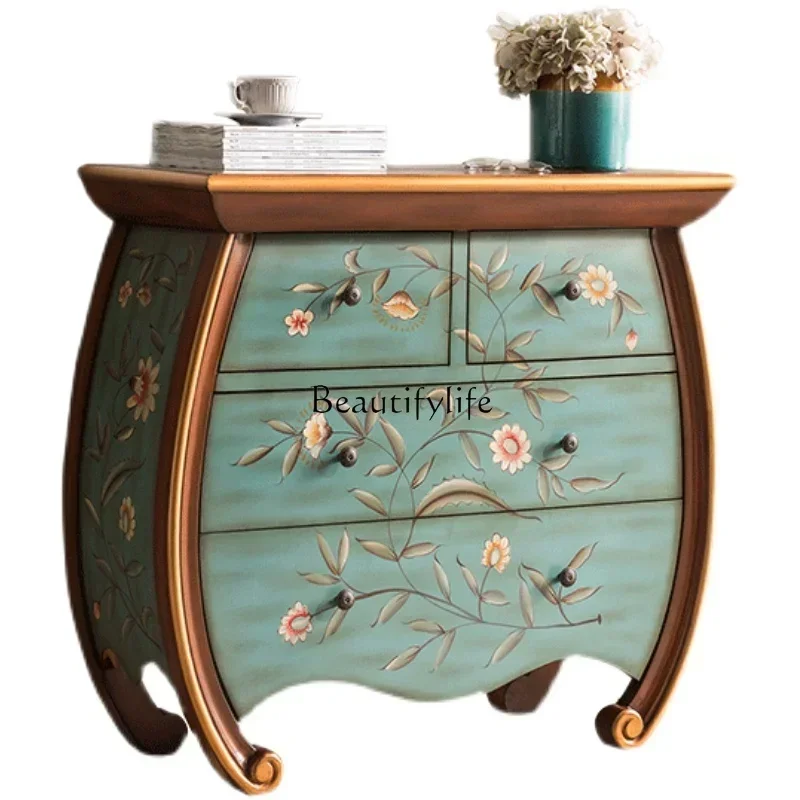 yj7  American hand-painted solid wood decorative cabinet, living room, European aisle corridor cabinet