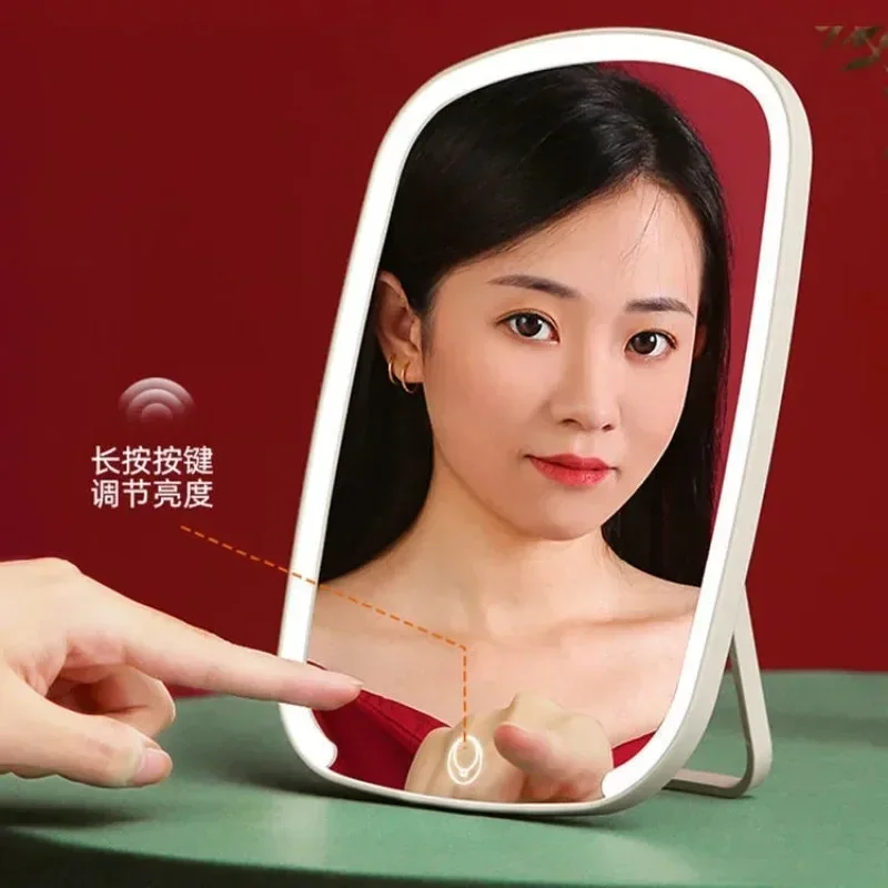 LED-make-upspiegel touchscreen 3-licht draagbare staande opvouwbare make-upspiegel met 5x vergrotende cosmetica LED-spiegel