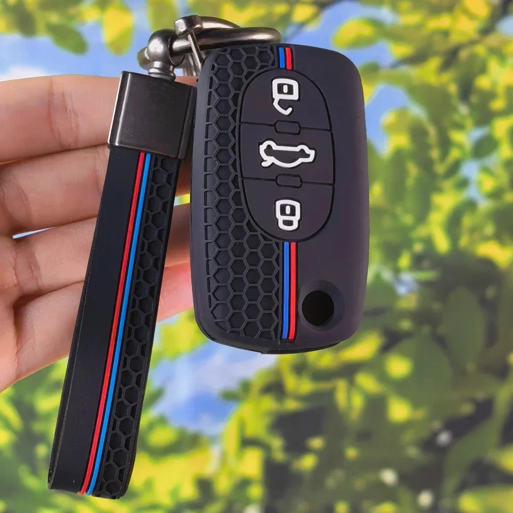 Durable Honeycomb Anti‑Slip Folding Silicone Key Fob Case With Keychain For Audi A1 B6 A6 C5 A4 B5 TT 8N A2 A3 Remote Key Holder