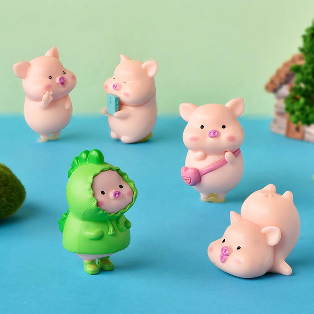 

7Pcs Adorable Micro Pig Figurine Cartoon Pig Statue Cute Mini Pig Decor Succulent Landscape Party