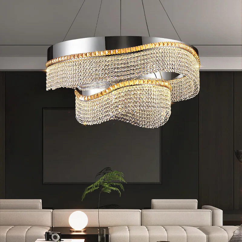 

Luxury Living Room Modern Minimalist Creative Dining Area Fashion Stainless Steel Crystal Chandelier lamps