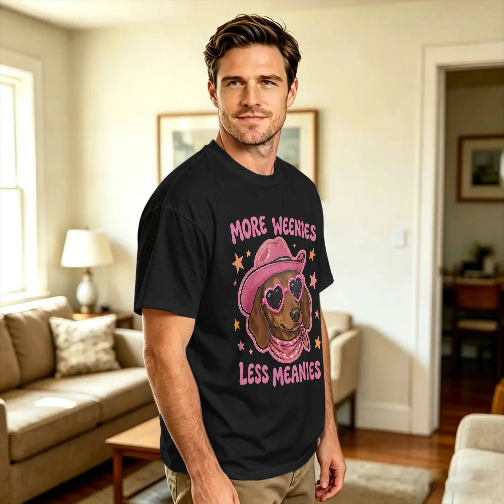 Streetwear T-Shirt Cute More Weenies Less Meanies Funny Dachshund Dog Lover Cotton T-Shirts  Trendy Cool Tee Shirt for Male
