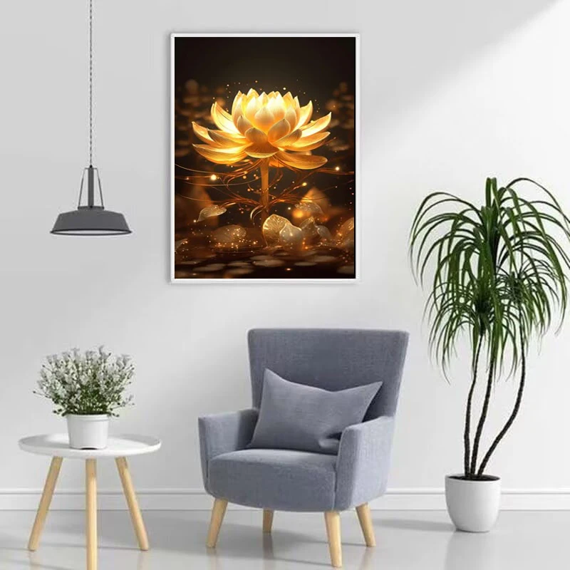 

1 pc Canvas Poster, Light luxury golden lotus flowerCanvas Painting