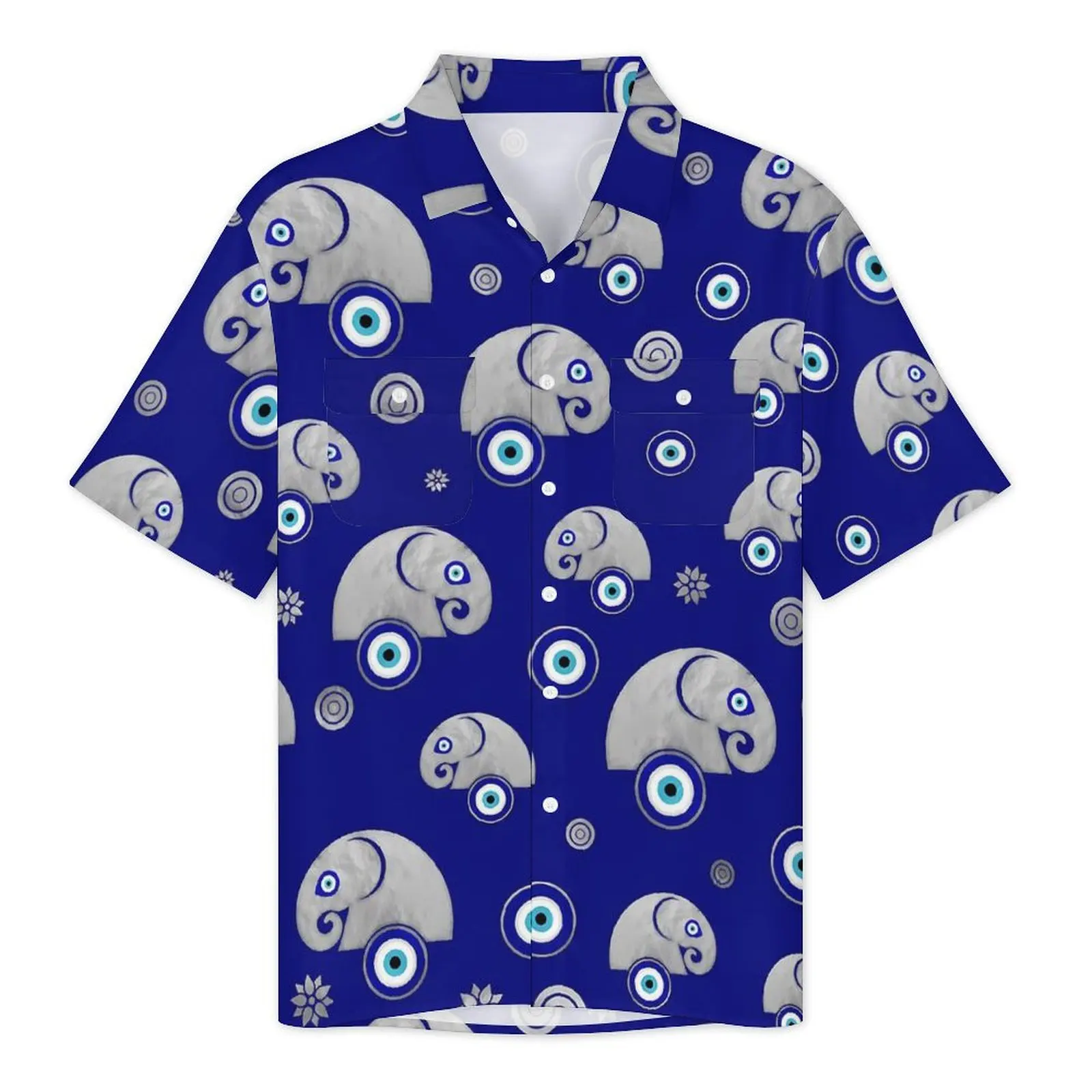 Hawaiian Shirt Vacation Elephant Evil Eye Blouses Animal Print Elegant Casual Shirts Mens Short Sleeve Fashion Oversized Tops