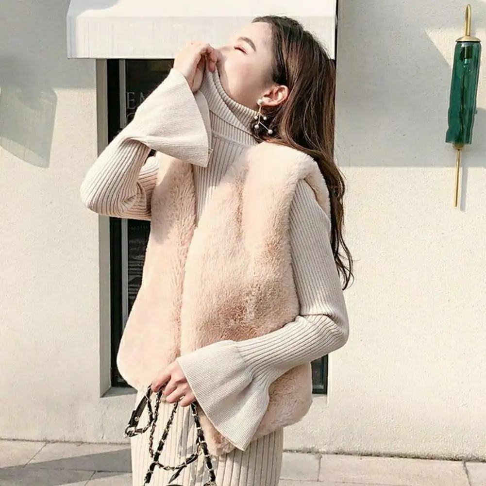 Faux Fur Vest Women  Sleeveless Fleece Stitching Coat Vest Jacket Korean Style Furry Women Waistcoat Winter Vest Coat Plush Vest