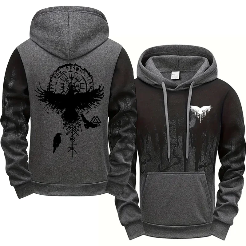 2025 Winter Männer Hoodie Alten Raben Drucken Sweatshirt Warme Bequeme Outdoor-Mode Top Qualität Casual Outwear Männliche Kleidung