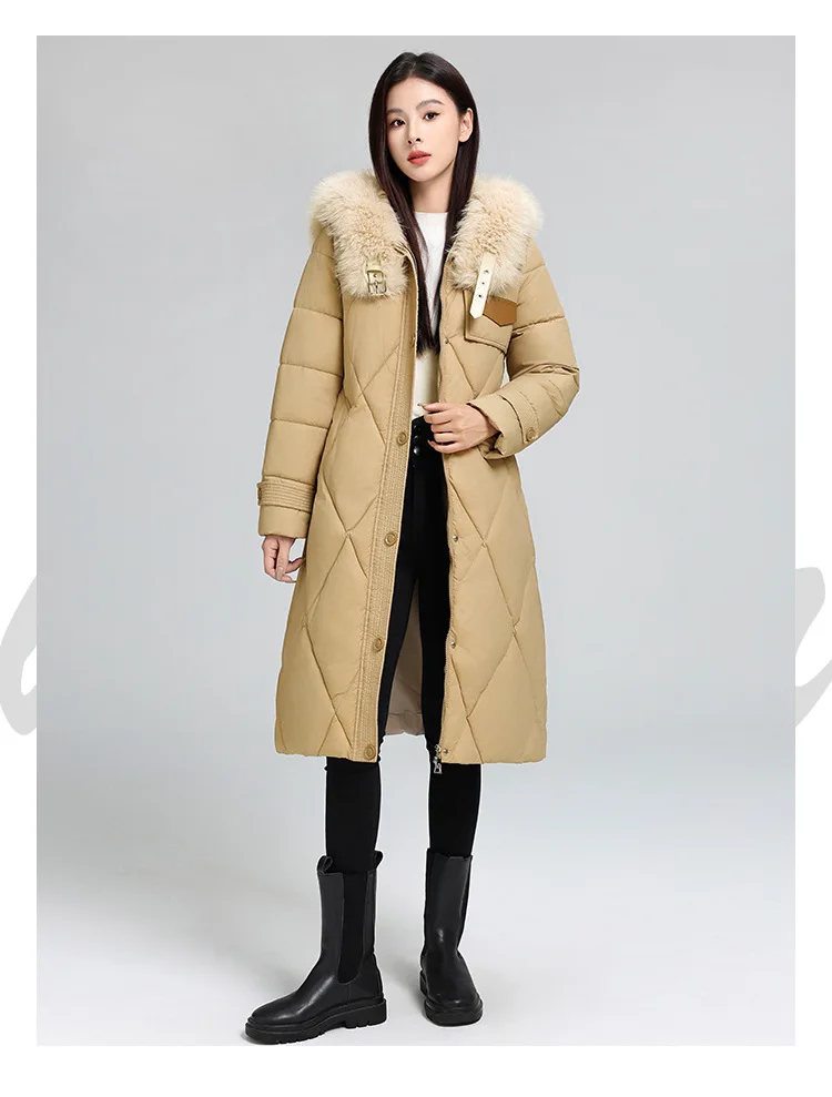 Winter Big Fur Collar Cotton Padded Long Snow Parkas Women's Down Jacket Coat Loose Cotton Padded Fur Collar Ladies Outerwear