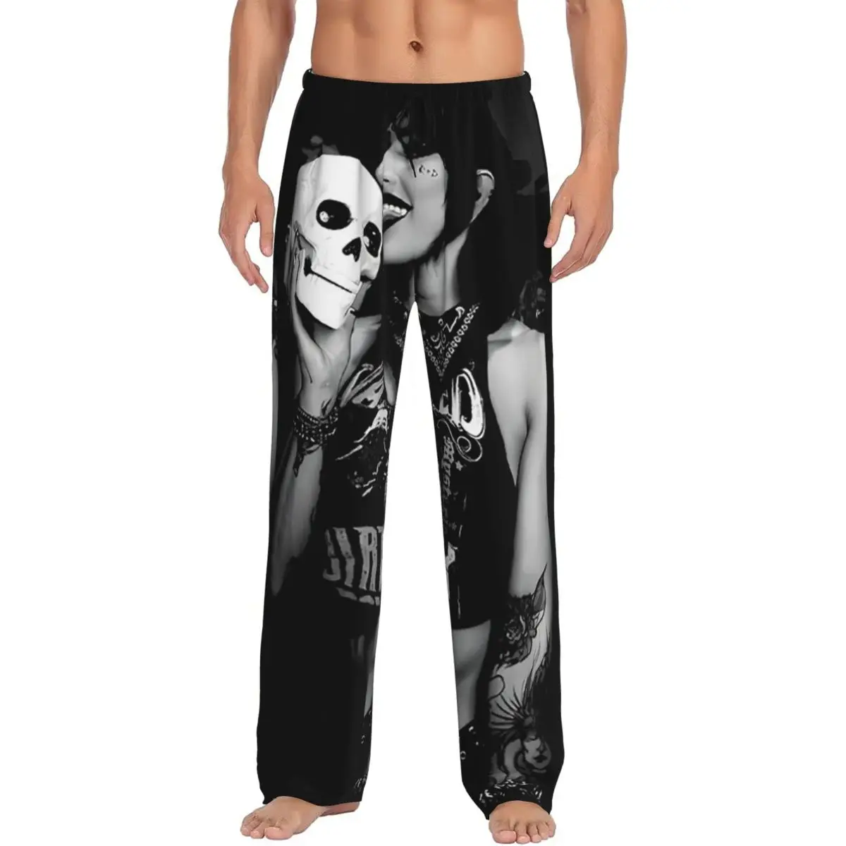 Custom Rhea Ripley Skull Wrestling Pajama Pants Men Sleepwear Sleep Lounge Bottoms with Pockets