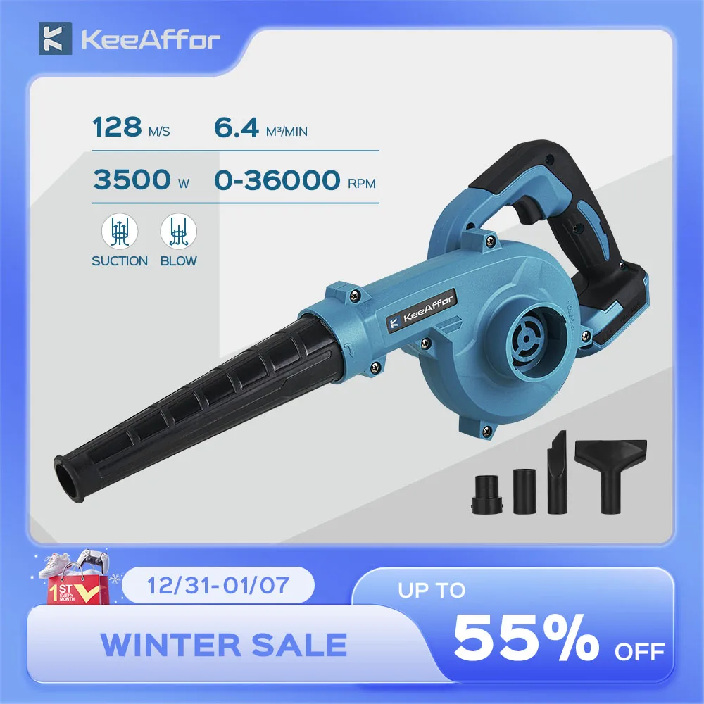 KEEAFFOR 3500W High-speed Electric Air Blower & Cleaner 2in1 Cordless Cleaning Blowing Dust Leaf For Makita 18V Battery