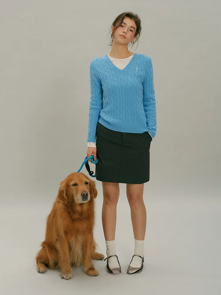 

Women's V-ne Knitted Wool Sweater Embroidered Cable Knit Spring New Sle Casual Faion Comfortable Fit Long Sve Top