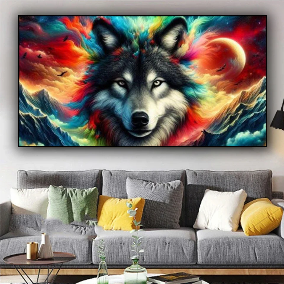 Colorful sky landscape wolf diamond painting kits New 2025 Diy Jewelry cross stitch Full diamond mosaic rhinestones Home Decor