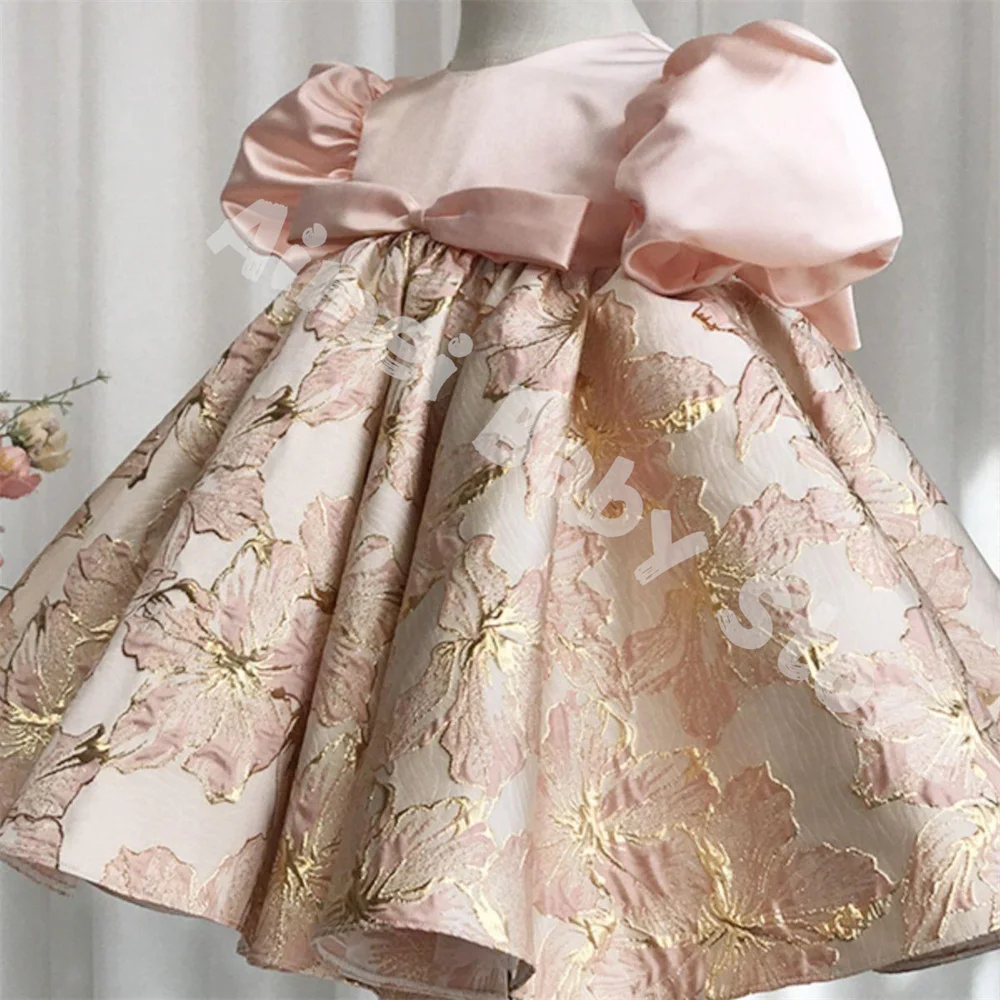 Children's 1st Birthday Baptism 2023 New Summer Cute Lolita Girl Bow Knot Bubble Sleeves Elegant Toddler Kids Princess Dress