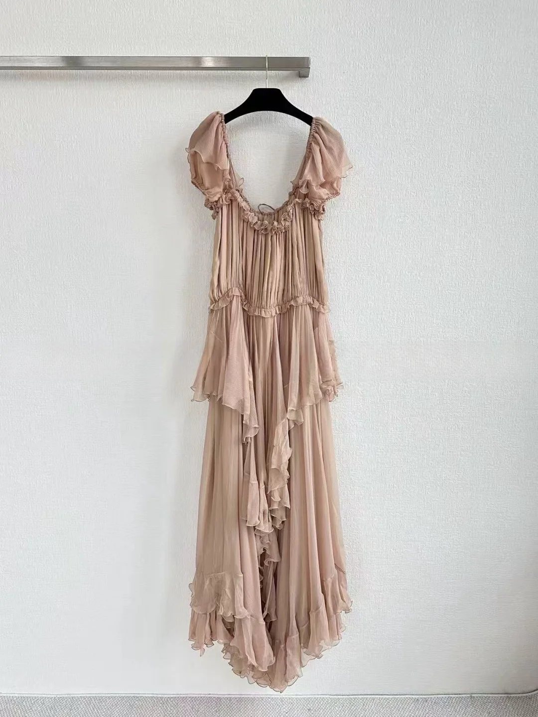 

Flowy Ruffle Maxi Dress Women Boho Chic Dusty Pink Casual Long Dress Beach Party Outfit