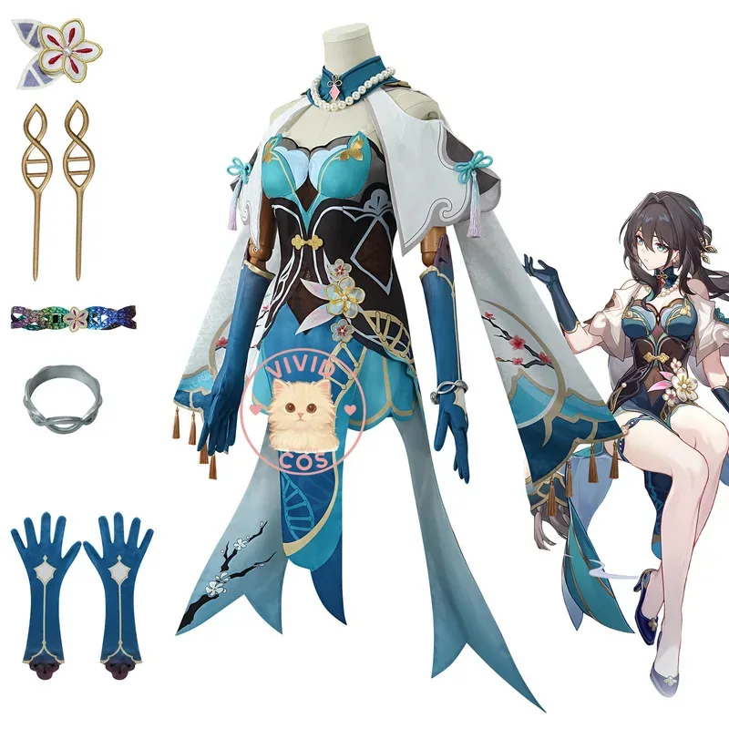 

ABC123 Популярная игра Honkai Star Rail Косплей Костюм Аниме Ruan Mei Ролевая игра Экипировка Сексуальное женское платье Парик для 3;f'6,c;7.y