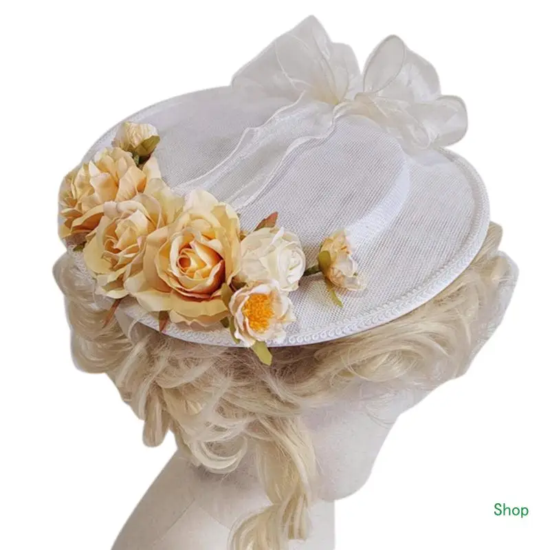 Dropship Gorgeous Hat Flat Top Hat Yellow Flowers Bonnet Hat for Afternoon Tea