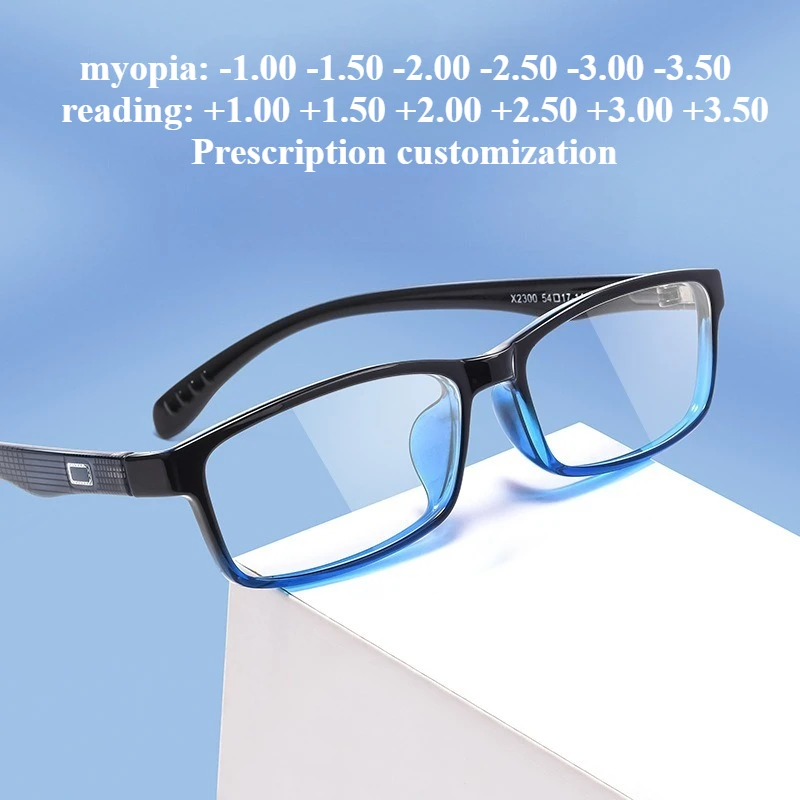 

54-17 новый стиль очки для близорукости оптические очки мужские прямоугольные анти-синий свет очки для чтения на заказ по рецепту