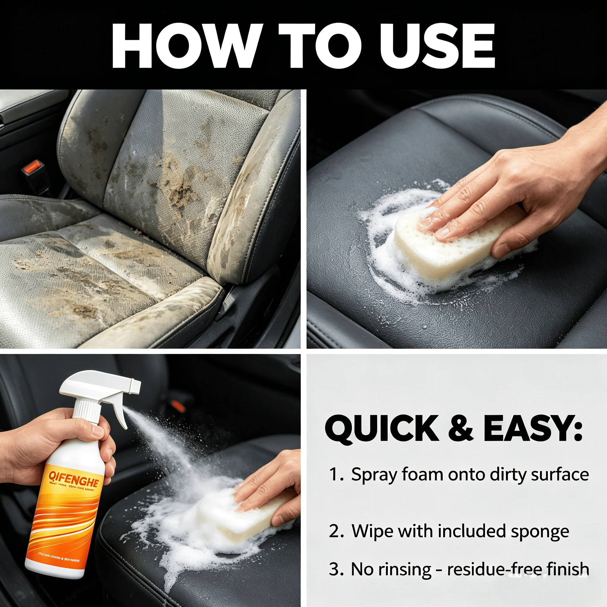 

Foam Cleaner 250ml – Waterless, Residue-Free for Car & Home, Mild Formula with Sponge