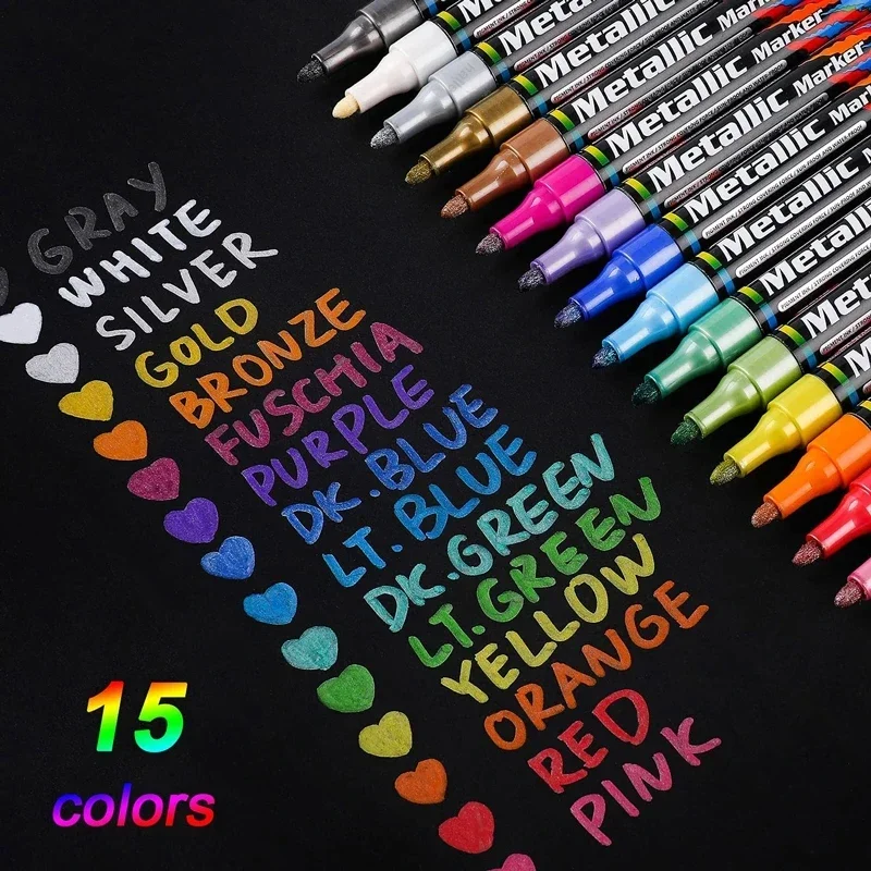 

24 Color Metallic Acrylic Paint Markers ,Broad Tip Paint Pens For Rocks,Halloween Pumpkin, Wood, Stationery Christmas Gift