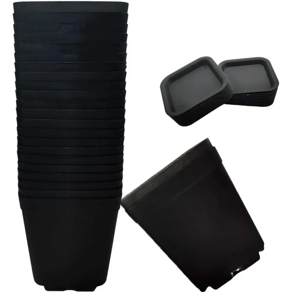 24 Pack 3 Black Square Plastic Plant Pots with Saucers, Ideal for Indoor and Outdoor Gardening and Home Decor