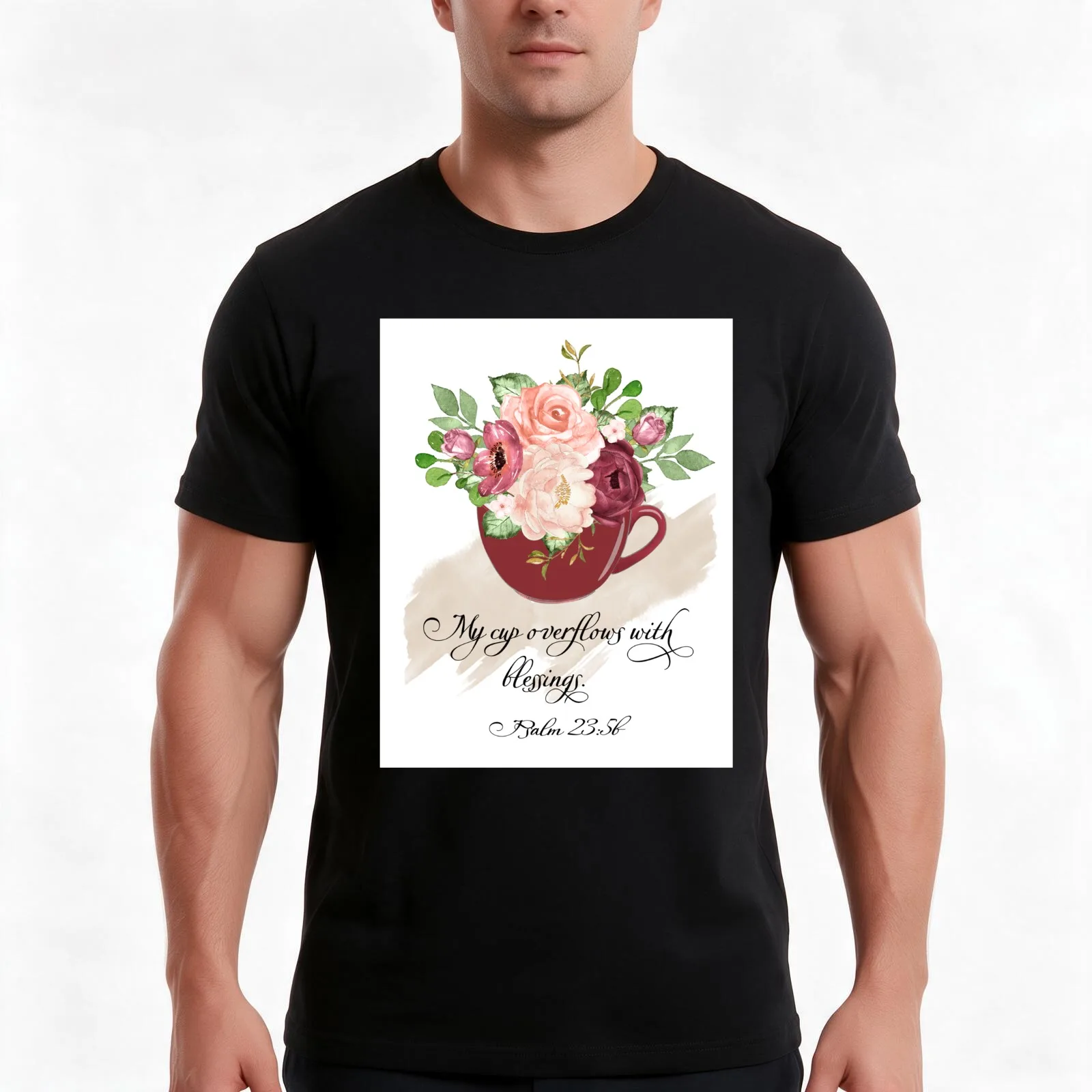 My Cup Overflows With Blessings, Bible Verse Wall Art, Psalm 23:5, Scripture Print, Living Room Decor,Inspirational Quot T-Shirt
