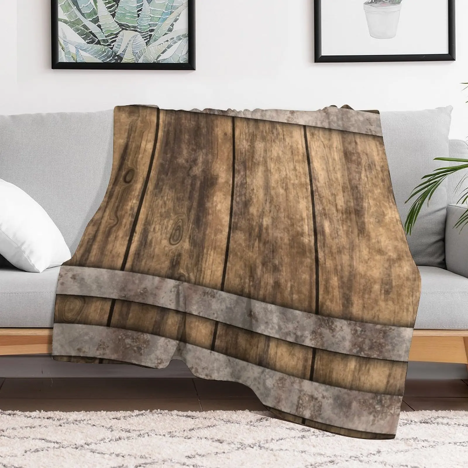 Rustic Wooden Barrel Barnhouse Planks Background Throw Blanket Bed Beautifuls Bed covers Luxury Blankets