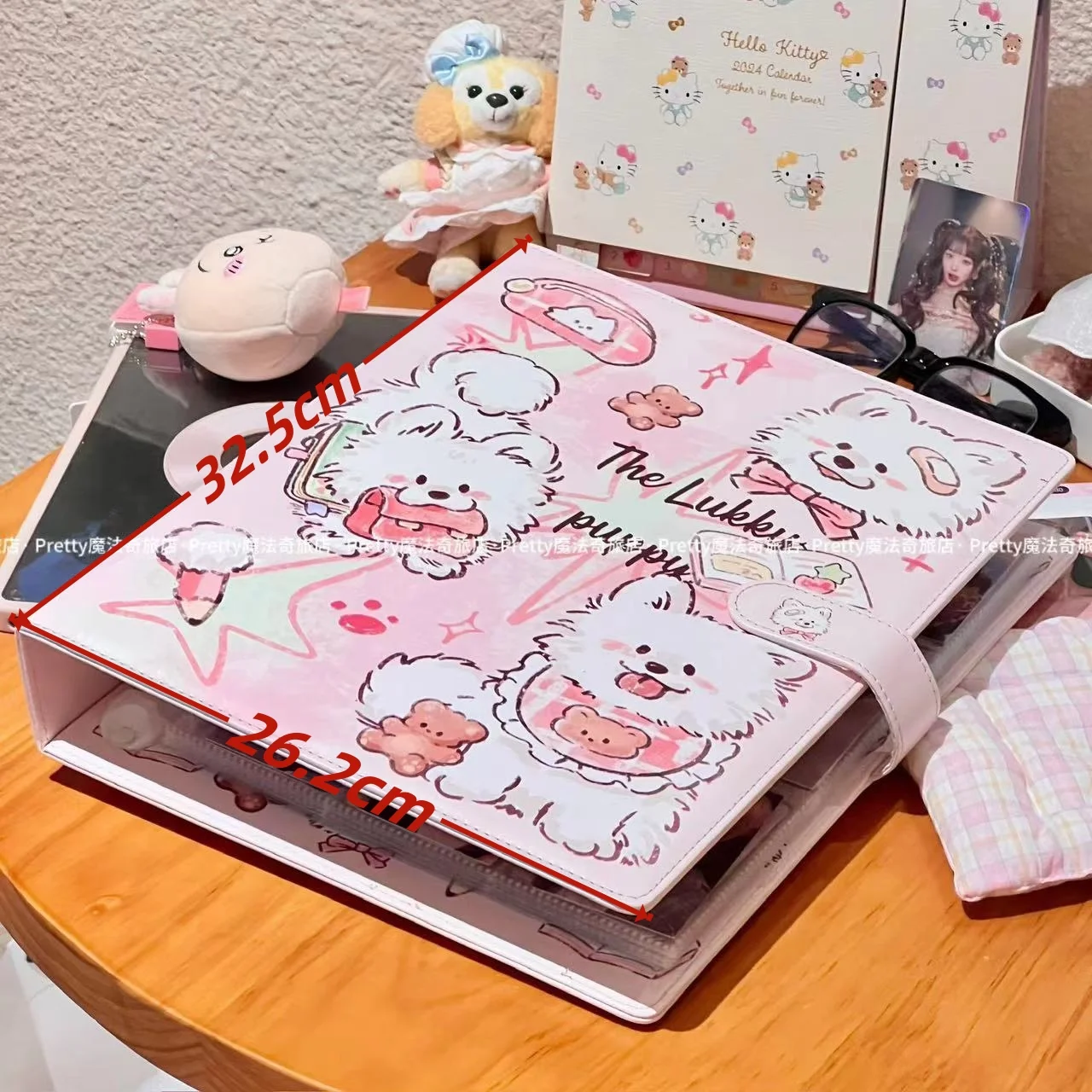 Lucky Puppy A4 PU Leather Binder Large Capacity Photo Album 9-Grid Loose-Leaf Kpop Photocard Hard Cover Storage Book
