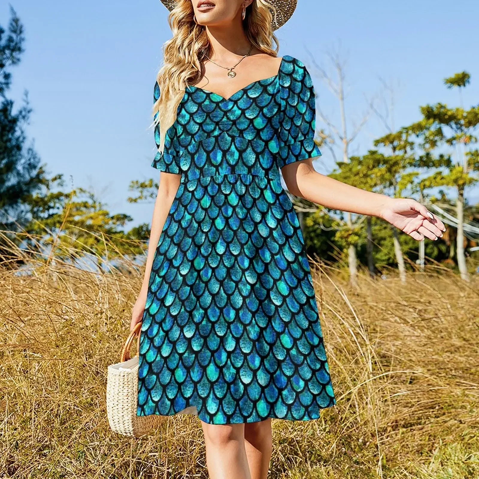 Mermaid Scales - Turquoise Blue Sleeveless Dress dress summer clothes for women loose summer dress