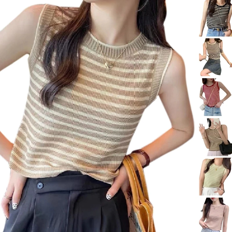 

Womens Knit Crop Sleeveless O-Neck Sweater Vest Crop Tank-Top Summer Cami Top Dropship