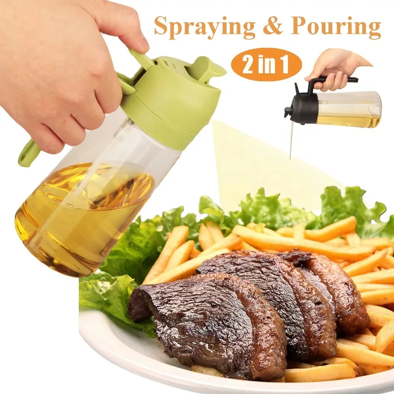 1-2PCS 470ml Glass Oil Sprayer and Pourer 2 in 1 Kitchen Dispenser Wide Mouth Easy Refill Reusable for Cooking and Grilling