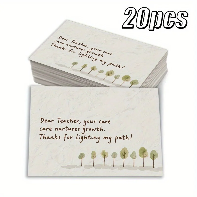 20pcs Teacher's Day Thank-you Card - Green Brown Dual Color Tree Pattern - Suitable for Teachers of All Subjects
