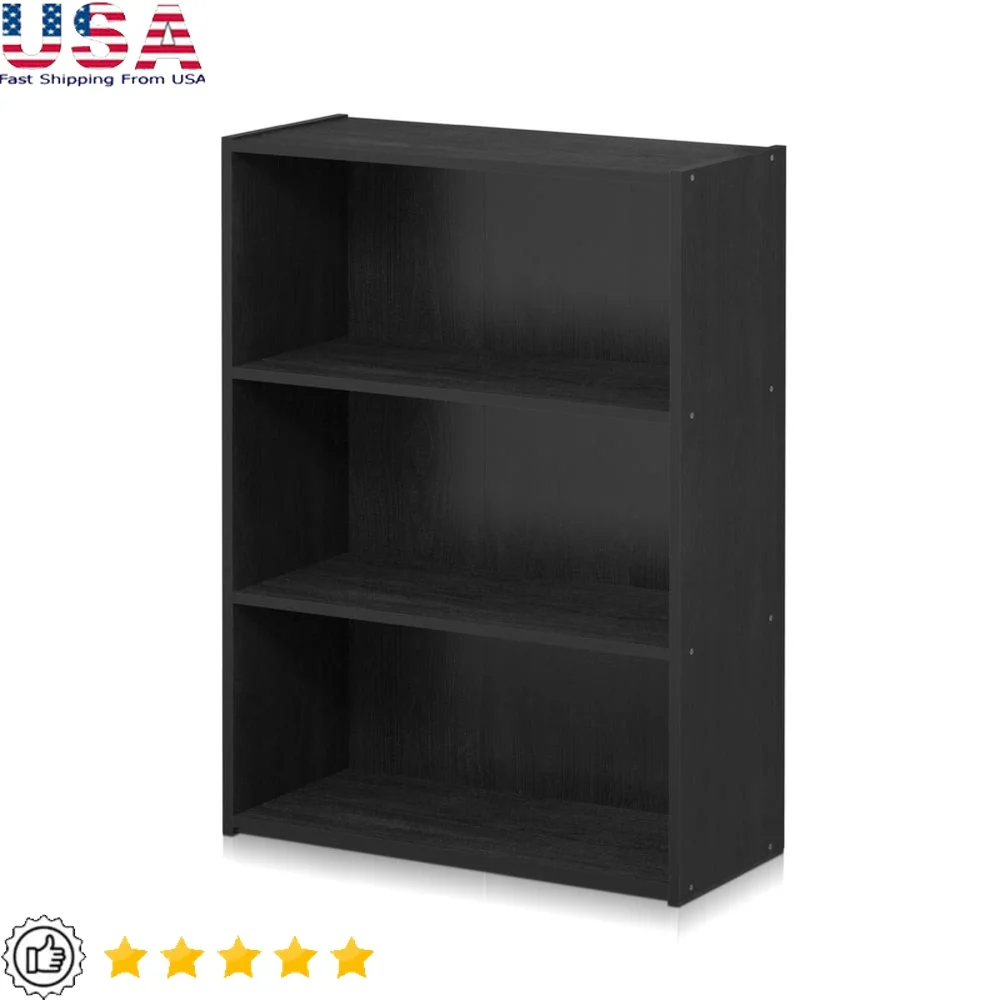 

Engineered Wood 3-Tier Open Shelf Storage Unit Recycled Material Sturdy Design Versatile Bookcase Home Office Furniture Assembly