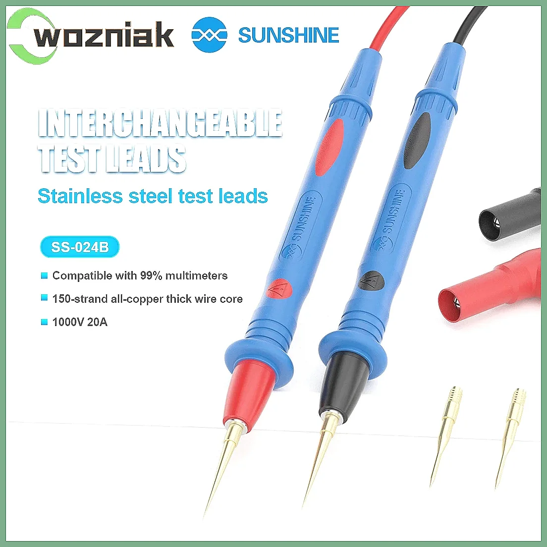 SUNSHINE SS-024B Digital Multimeter Pen, 1000V 20A, Ultra Fine Needle Probe with Replaceable Tip
