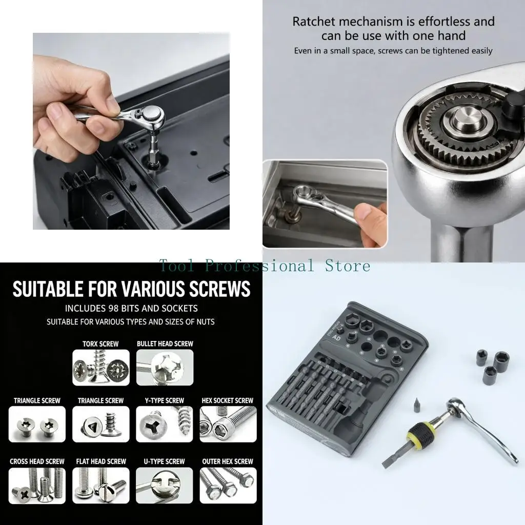 57QF Home Repair Hand Tool Set With Mini Ratchet Handle, Bits and Socket, 30-Piece Assortment in a Dedicated Slot Storage Case