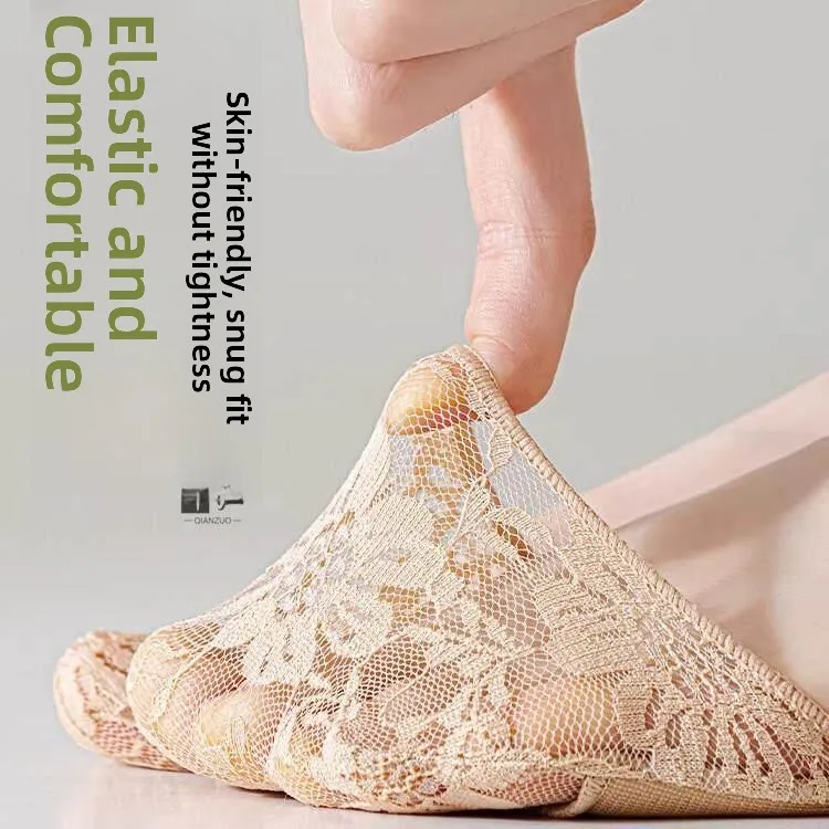 Lace Half-Hand Socks Women's Summer Thin Breathable Mesh Anti-Slip Invisible High Heel Front Foot Palm Socks Sexy Pure Color