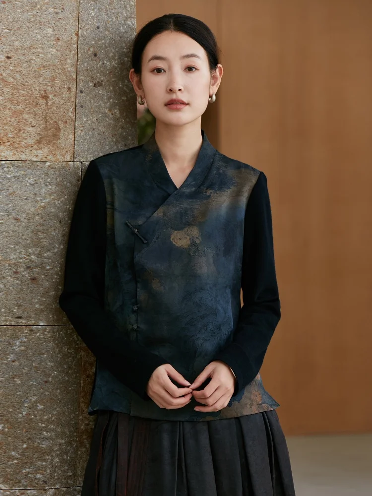 

Легкий китайский топ-танкетка из атласа с вышивкой и пэчворком от Xiangyun ui, оригинальный дизайн, прямой крой, из тонкого шелка