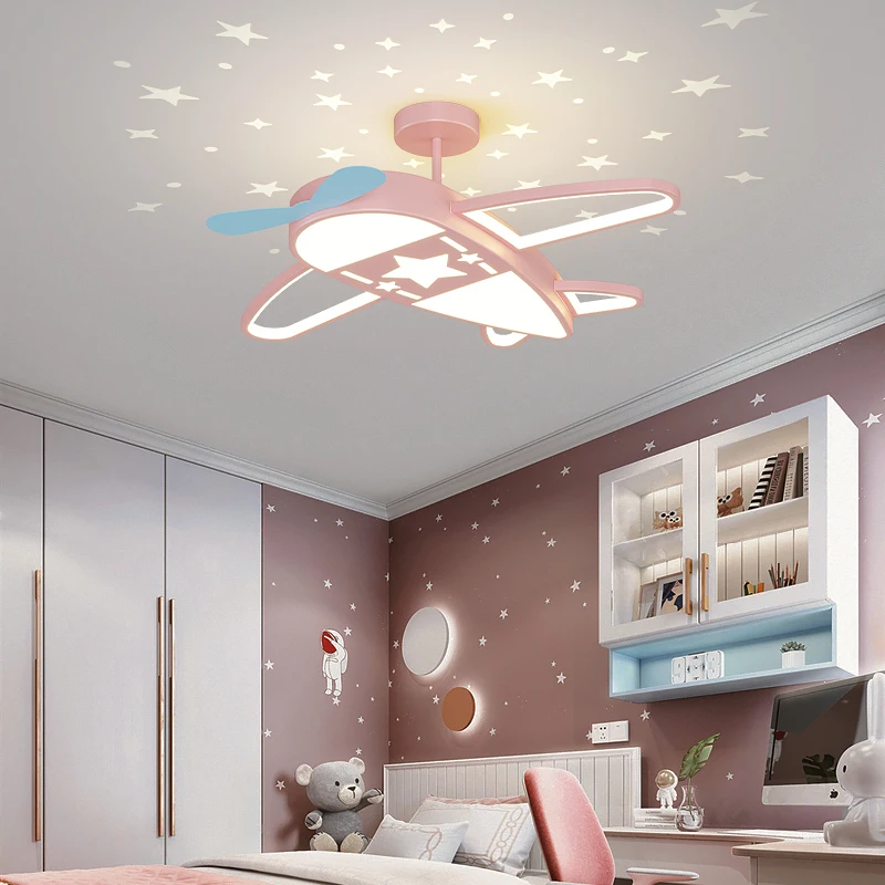 Airplane Chandelier for Children Starry Night Pendant Lamp Blue Aircraft Girls Boys Bedroom Study Ceiling Lamp Люстра Потолочная