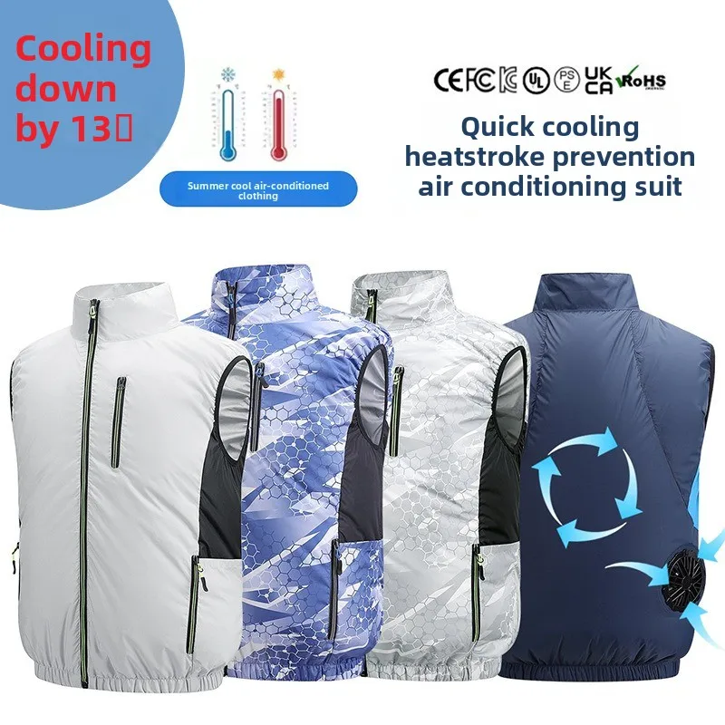 Portable Heat Resistant Fan Waistcoat Air Condition Cooling Garment Sun Protection Coat for Long Time Outside Work