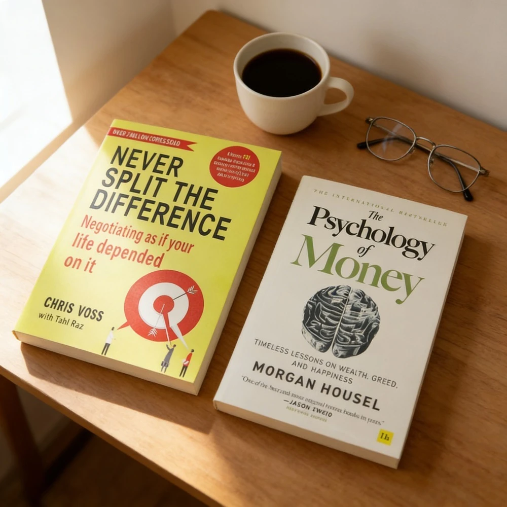 لا تقسيم الفرق أبدًا كريس فوس (مهارات التفاوض) + علم نفس المال مورغان هاوسل - دليل التفاوض والمالي