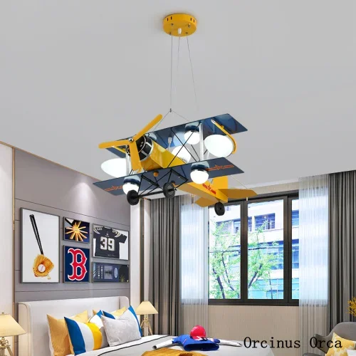 Cartoon Creative Color Fighter Boys'Bedroom Children's Room Light Modern Simple LED Iron Aircraft Hanging Light