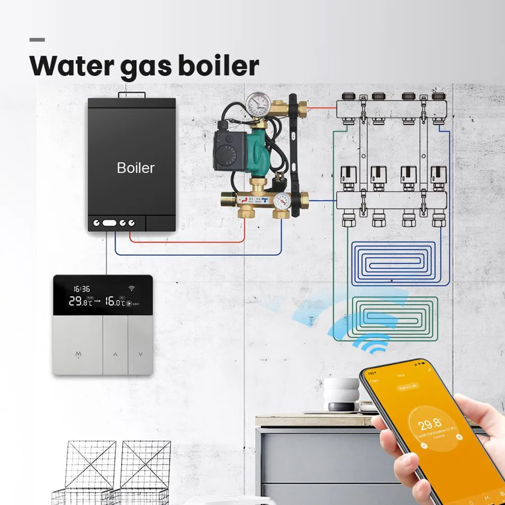 

Remote Control Thermostat Smart Thermostat Home Heating Control As Shown ABS PC Material App Remote Management