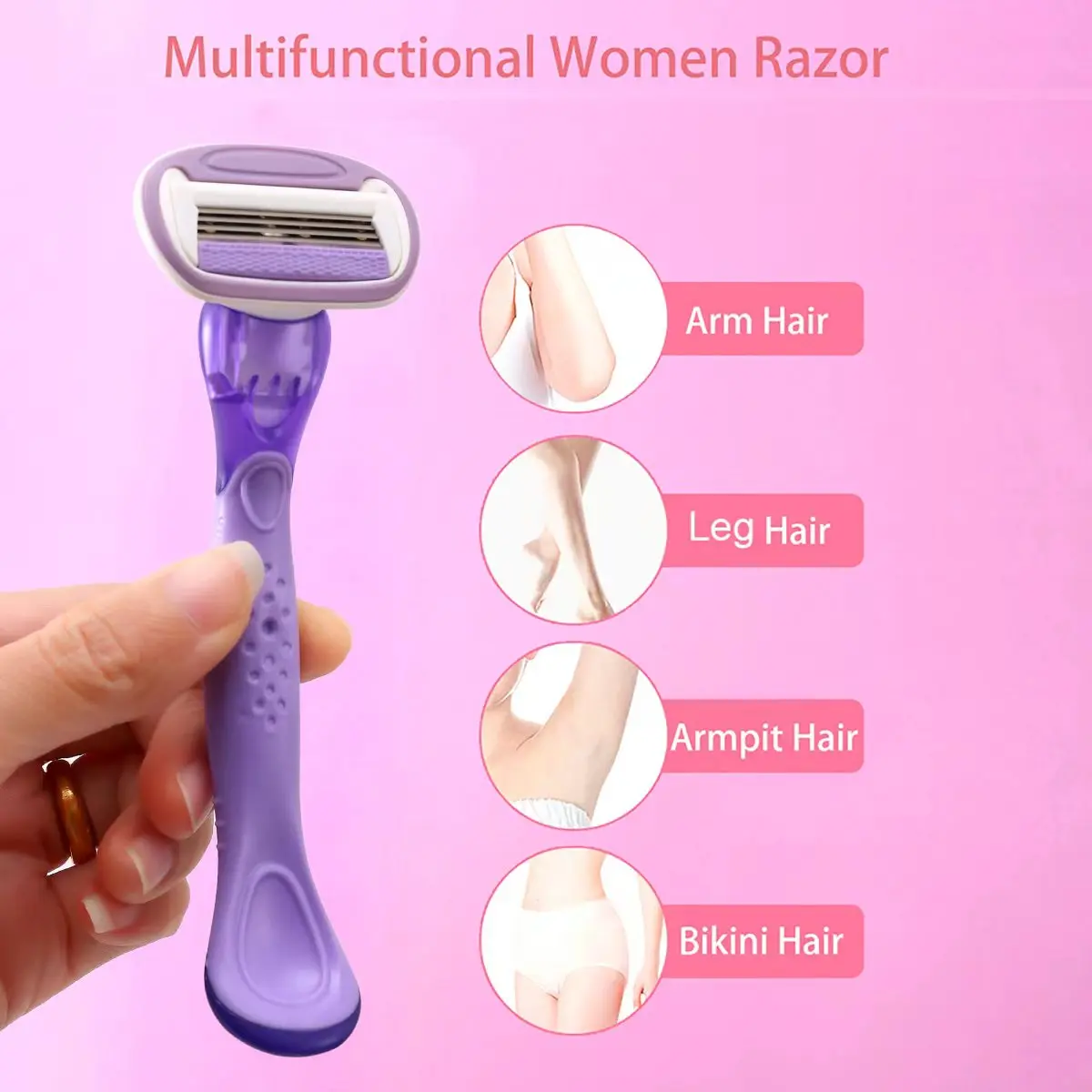 Women Razor 1 Handle 5 Cartridges Stainless Steel Blade Rubber Handle Reusable Body Hair Remove Razor Blade