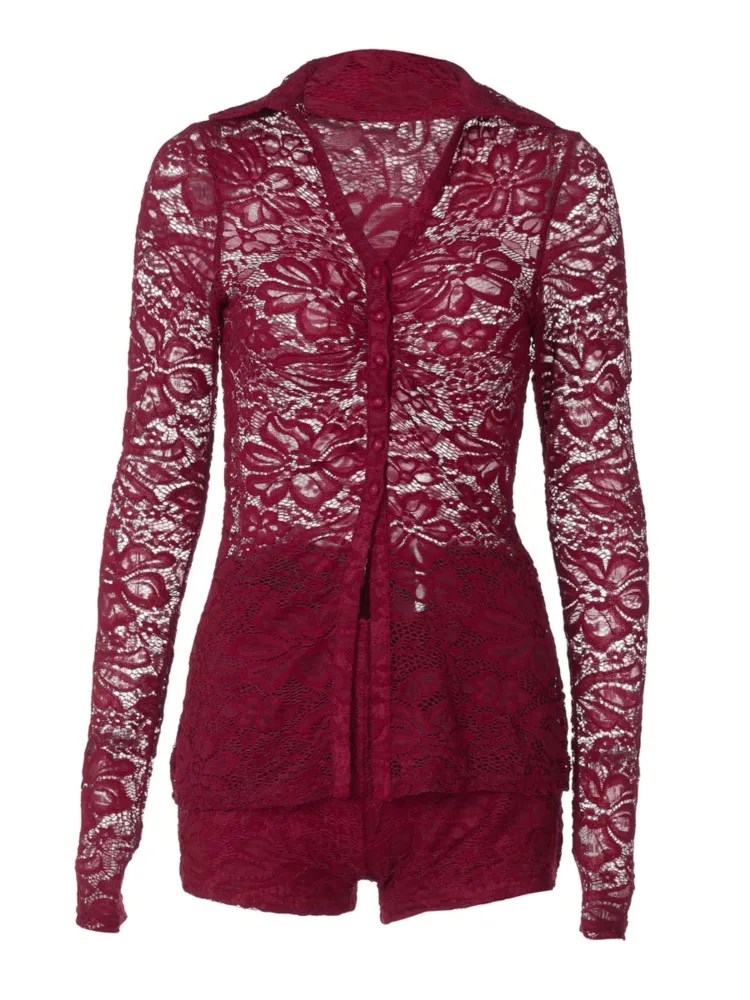 

2 Pieces Set Sexy Fashion Women 2025 Autumn Winter Y2K Long Sleeve Lace Tops And Shorts Suit Matching Sets Tracksuits Outfit
