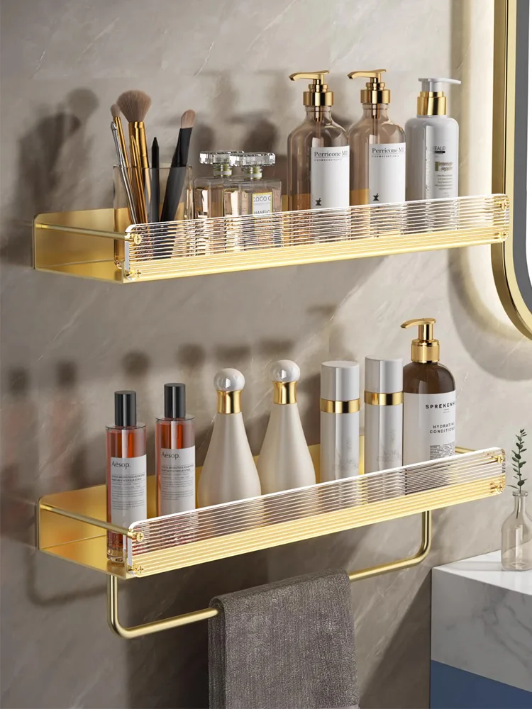 

Gold storage rack wall mounted bathroom wash towel storage rack shampoo skincare product storage box bathroom accessories