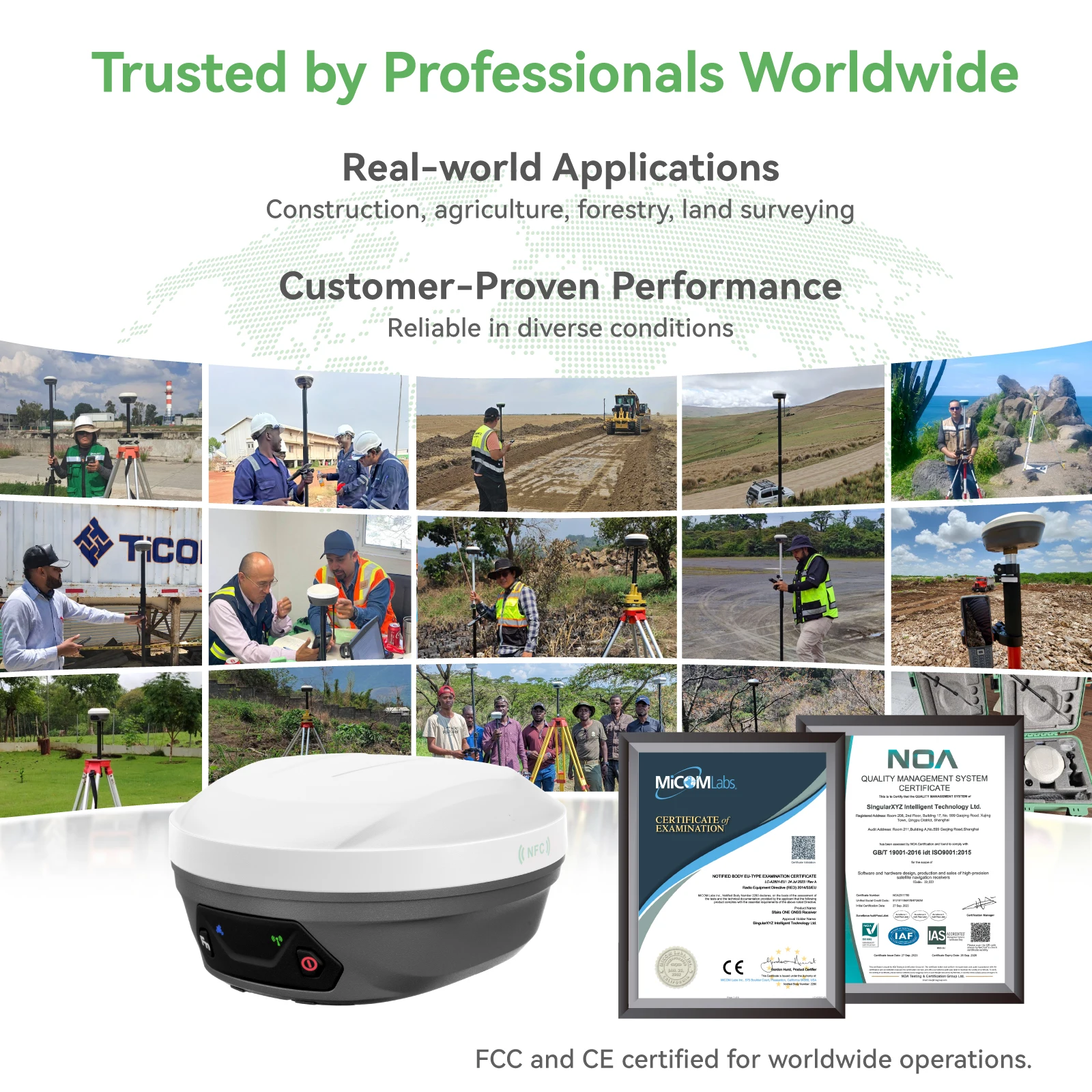 SingularXYZ Alta precisione E1Lite GNSS GPS RTK Rover 60 Inclinazione IMU 1408 Canali Ricevitore GNSS RTK Base GPS e Rover