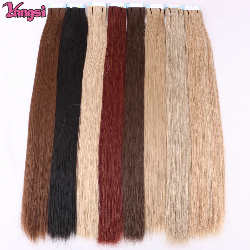 Straight Tape in Hair Extensions 100% Synthetic Hair Adhesive Invisible Glue Natural Black Tape ins Hair For Women 20 pieces