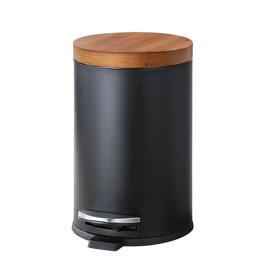 

Elite Bamboo Lid 4.5 Liter 1.2 Gallon Round Trash Can with Plastic Inner Bucket Bathroom, Office, Kitchen and Bedroom Step On an