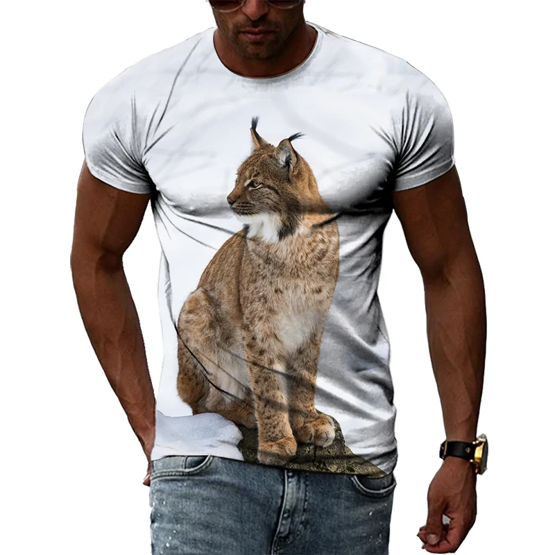 Summer Fashion Personality Lynx graphic t shirts Men Hip Hop Street Style Fun Tees Trend Casual Printed O-neck Short Sleeve Tops