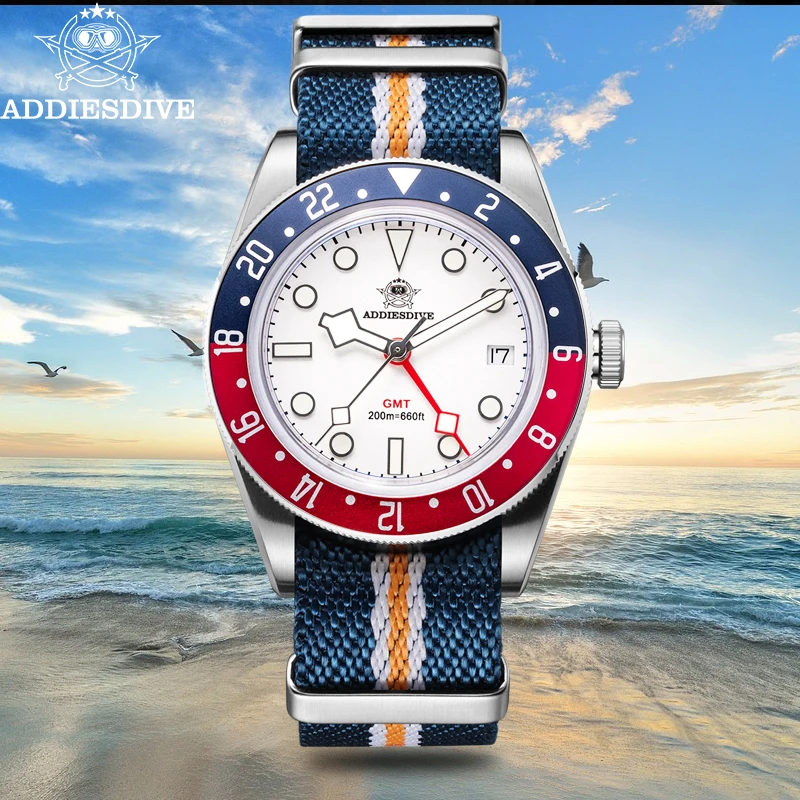 ADDIESDIVE TOP Orologi da uomo 20Bar Diving BGW9 Super luminoso AD2044 Swiss Ronda 515-24H GMT Orologio al quarzo