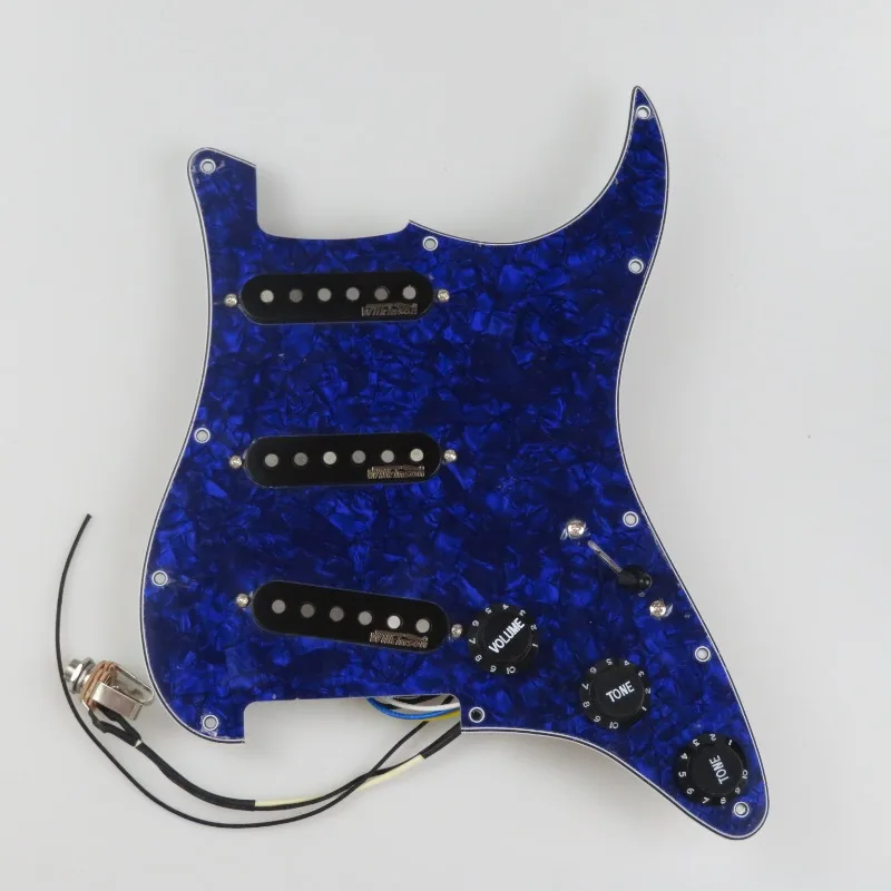Prewired Wilkinson SSS Pickguard Blue Pearl 3-Ply Loaded Single Coil Pickups Assembly for ST-Style Electric Guitar